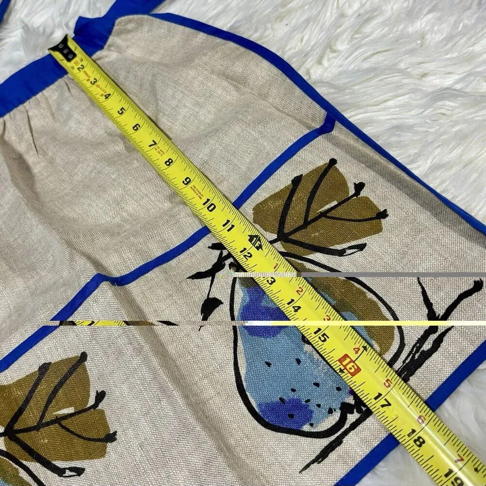 Vintage Vera Neumann Linen Blue Pear Pocketed Apron w/ Matching Pot Holders